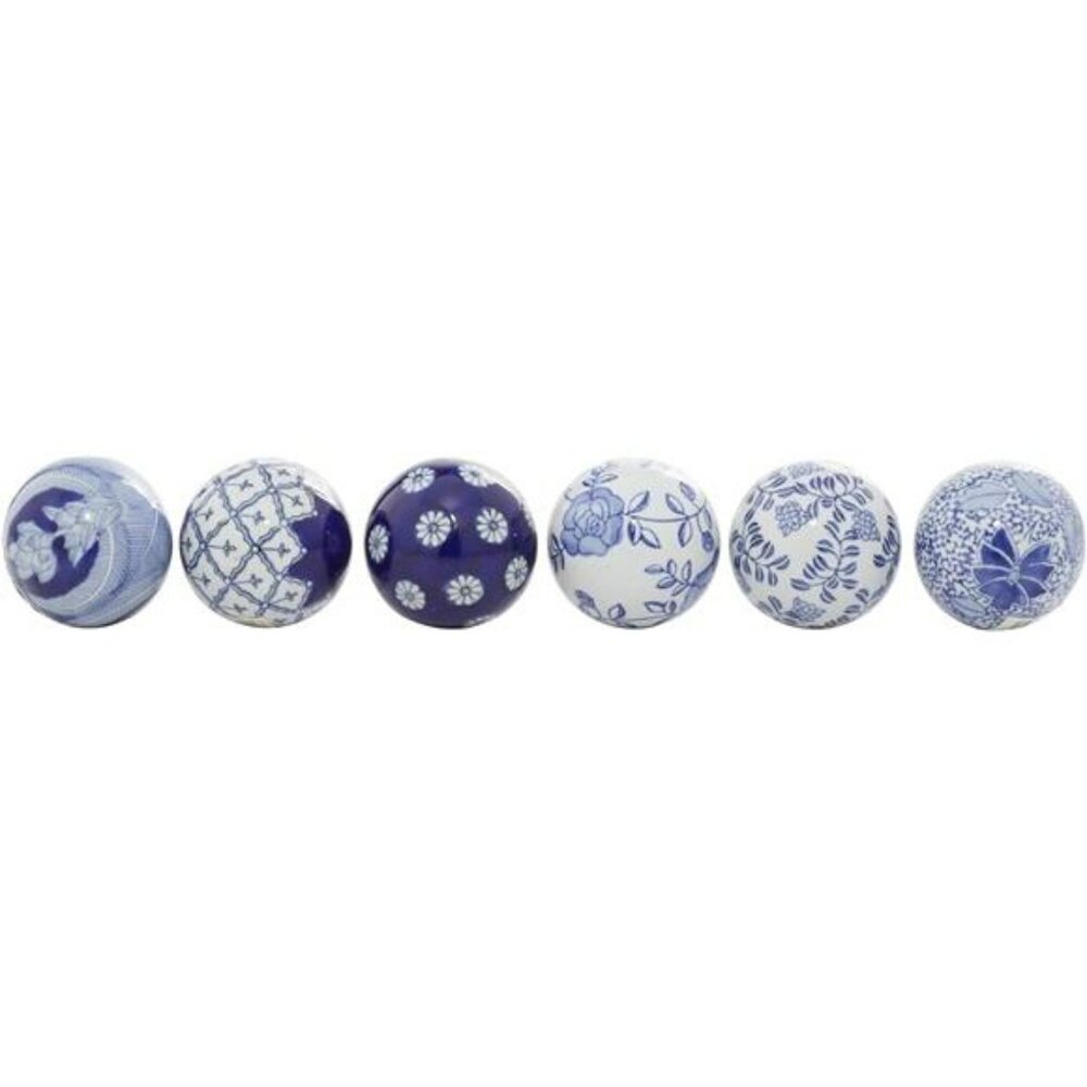 Blue Ceramic Decorative Orbs Set Vase Bowl Filler Table Centerpiece Decor